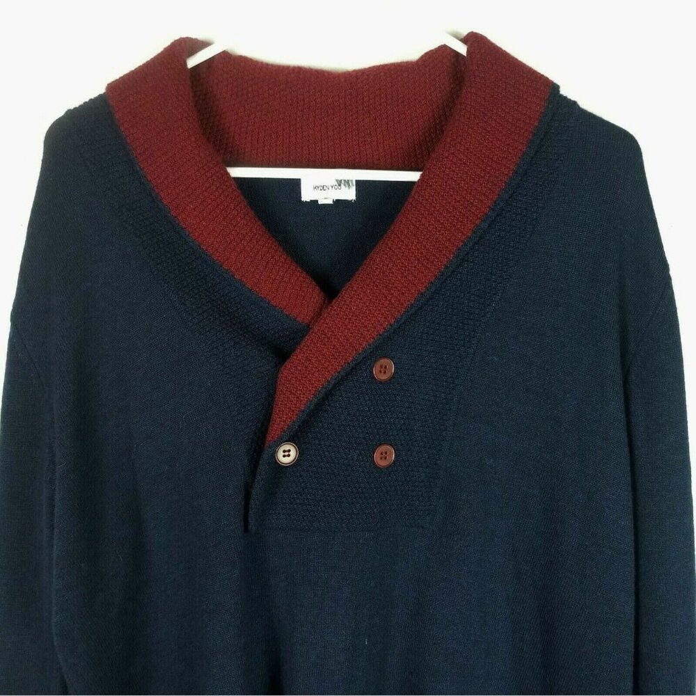 Wool Sweater Mens L Blue Shawl Collar Grandpacore Preppy Academia Asymmetrical
